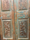 Hand Carved Vintage Wood Double Doors Distress Blue Barn Doors 80x32.5