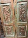 Hand Carved Vintage Wood Double Doors Distress Blue Barn Doors 80x32.5