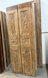 Antique Carved Wood Floral Barn Door – Rustic Double Statement Farmhouse Door 80