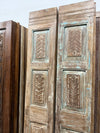 Antique Carved Pantry Door Blue Floral Hinged or Sliding Double Doors 80