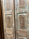Antique Carved Pantry Door Blue Floral Hinged or Sliding Double Doors 80
