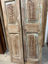 Antique Carved Pantry Door Blue Floral Hinged or Sliding Double Doors 80