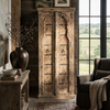 Antique-Style Arched Door Cabinet – Tall Limewashed Farmhouse Armoire 