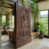 Vintage Ganesha Carved Wooden Door Rustic Wall Panel Sculpture Sliding Door 94x43