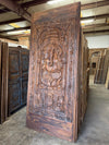 Vintage Ganesha Carved Wooden Door Rustic Wall Panel Sculpture Sliding Door 94x43