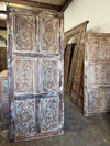 Floral Carved Wood Doors Distressed White Sliding Barn Doors 84x36