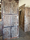 Floral Carved Wood Doors Distressed White Sliding Barn Doors 84x36