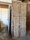 Antique Carved Wood Indian Door with Brass Studs Hinged or Sliding Barn Door 