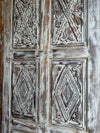 Decorative Carved Wooden Door / Wall Panel – Distressed Whitewashed Finish