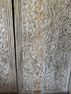 Hand-Carved Wood Tree of Life Wooden Door | Vintage Whitewashed Wall Art 80X36
