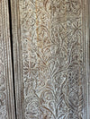 Hand-Carved Wood Tree of Life Wooden Door | Vintage Whitewashed Wall Art 80X36