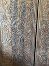 Hand-Carved Tree of Life Wall Panel Rustic Whitewashed Vintage Barn Door 80x36