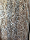 Hand-Carved Tree of Life Wall Panel Rustic Whitewashed Vintage Barn Door 80x36