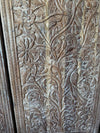 Hand-Carved Tree of Life Wall Panel Rustic Whitewashed Vintage Barn Door 80x36