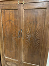 Antique Indian Carved Wooden Armoire | Rustic Sunburst FarmhouseCabinet