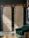 Floral Carved Door Wood Distressed White Sliding or Hinged Barn Door 96x36