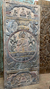 Vintage Hand-Carved Buddha Wall Art Reclaimed Wood Barn Door Panel Zen Decor 83