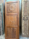 Antique Carved Door – 3 Panel Barn Door with Floral Design Sliding Door 80x36