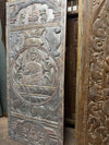 Moonlight Carved Buddha Door Panel Seated Buddha on Lotus Wood Wall Art Meditation 83x36