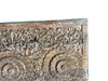 Vintage Carved Wall Panel Whitewash Three Lotus Headboard – Reclaimed Wood Wall Art