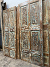 Antique Carved Blue Floral Closet Door Rustic Sliding Barn Door Wall Panel