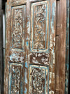 Antique Carved Closet Door Blue Floral Hinged or Sliding Barn Door Panel 80