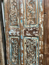 Antique Carved Closet Door Blue Floral Hinged or Sliding Barn Door Panel 80