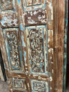 Antique Carved Blue Floral Closet Door Rustic Sliding Barn Door Wall Panel