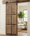 Vintage Floral Carved Natural Wood Single Door 