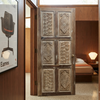 Vintage Floral Carved Natural Wood Single Door