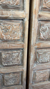Pair of Antique-Style Hand-Carved Wooden Door Panels Floral Barn Doors 80x29