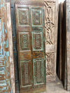 Hand-Carved Reclaimed Wood Single Door | Distressed Green Antique Pantry Door | 80x24