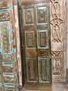 Hand-Carved Reclaimed Wood Single Door | Distressed Green Antique Pantry Door | 80x24