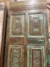 Hand-Carved Reclaimed Wood Single Door | Distressed Green Antique Pantry Door | 80x24