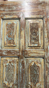 Vintage Carved Wood Single Doors Rustic Blue Farmhouse Barn Doors 80x32