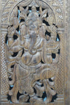 Hand-Carved Wooden Standing Ganesha Panel – Temple Style Deity Wall Art 72x35