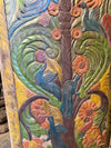 Vintage Hand Painted Tree of Life Wood Panel Carved Peacock & Lotus Wall Art 84x36