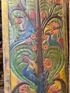 Vintage Hand Painted Tree of Life Wood Panel Carved Peacock & Lotus Wall Art 84x36