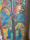 Hand-Painted Carved Wood Panel Tree of Life with Peacocks Vibrant Folk Art 84x36