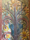 Hand Carved Tree of Life Wood Barn Door Vintage Panel Sunflower Peacock 84x36