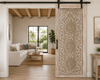 Hand-Carved Mandala Door Whitewashed Lotus Double Side Carved Door