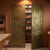 Vintage Brass Cladded Hand Carved Barn Door 