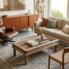Rustic Whitewashed Coffee Table – Vintage Door Design with Brass Accents  58.5x27.5