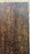 Antique Tree of Life Carved Wood Barn Door Panel – Rustic Peacock & Floral Design
