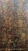 Antique Tree of Life Carved Wood Barn Door Panel – Rustic Peacock & Floral Design