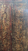 Antique Tree of Life Carved Wood Barn Door Panel – Rustic Peacock & Floral Design