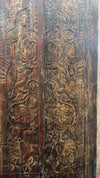 Antique Tree of Life Carved Wood Barn Door Panel – Rustic Peacock & Floral Design