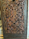 Vintage Lattice Lotus Carved Wood Barn Door 