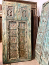 Distressed Blue-Green Patina, Reclaimed Wood Statement Door
