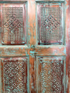 Antique Blue Distressed Barn Door Hand Carved Reclaimed Wood Geometric Panel 96x36